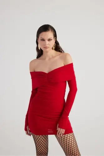 Madonna Collar Lined Mini Dreamer Dress Black Red-Red - 6