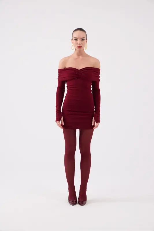 Madonna Collar Lined Mini Dreamer Dress Burgundy - 9