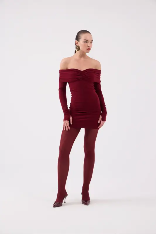 Madonna Collar Lined Mini Dreamer Dress Burgundy - 10