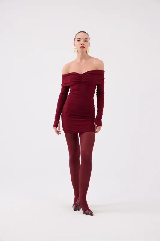Madonna Collar Lined Mini Dreamer Dress Burgundy - 2