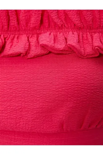 Мадонна Яка Открытое Плечо Блузка Кроп С оборками Текстурированный V - 6