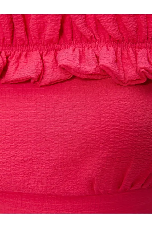 Мадонна Яка Открытое Плечо Блузка Кроп С оборками Текстурированный V - 6