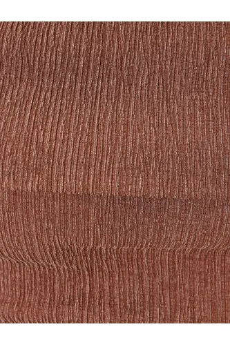 Madonna Yaka Omzu Açık Crop Bluz Kısa Kollu Bürümcük Dokulu Slim Fit-Kahve - 6