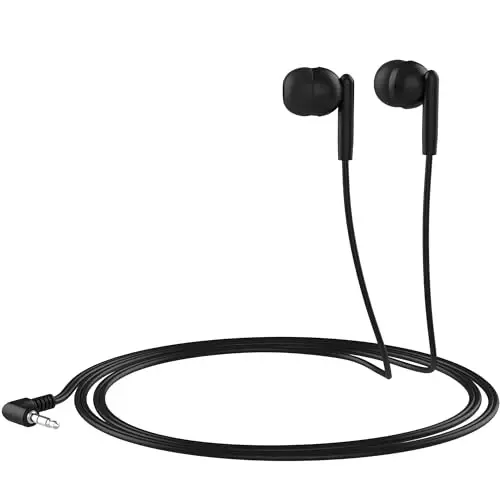 Maeline Bulk Earbuds with 3.5 mm Headphone Plug - 10 Pack Wholesale Bundle - Jet Black - 3