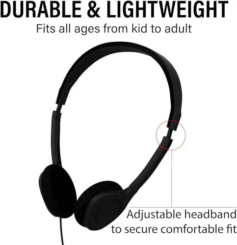 Maeline Bulk Classroom Headphones for Students, 10 Pack On-Ear Wired Headsets, Adjustable, Lightweight, 3.5mm Plug, School Testing, Library, Travel, Labs – Multi Color - 3