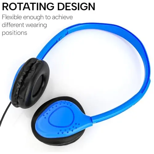Maeline Bulk Classroom Mikrofonli naushniklar, simli quloq ustidagi charm naushniklar bolalar uchun onlayn o'qish, kutubxona, maktab, samolyot, sayohat - 3,5 mm vilkasi - Multi Colors, 40 Pack - 3