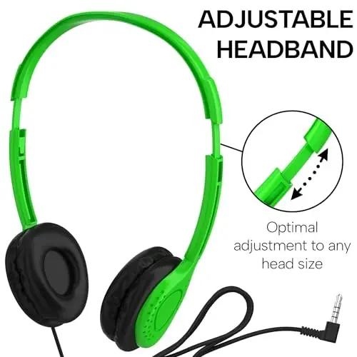 Maeline Bulk Classroom Mikrofonli naushniklar, simli quloq ustidagi charm naushniklar bolalar uchun onlayn o'qish, kutubxona, maktab, samolyot, sayohat - 3,5 mm vilkasi - Multi Colors, 40 Pack - 4
