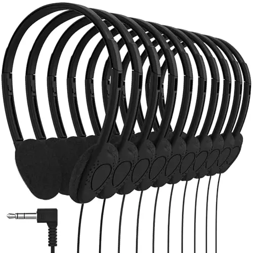 Maeline Bulk Classroom Student Headphones On Ear Stereo Headphones Flexible Adjustable Band for Kids Online Learning, Library, School, Airplane, Travel - 3.5mm Plug - 500 Pack - Black - 1
