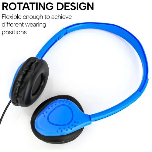 Maeline Bulk Classroom Student Mikrofonli naushniklar, bolalar uchun onlayn o'qish, kutubxona, maktab, samolyot, sayohat uchun mik va sun'iy charm yostiqli quloq usti stereo naushniklar - 3,5 mm ulagich - 200 dona - 4