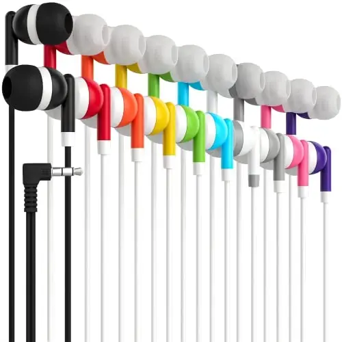 Maeline Bulk Earbuds with 3.5 mm Headphone Plug - 10 Pack Wholesale Bundle - Multi Color 
