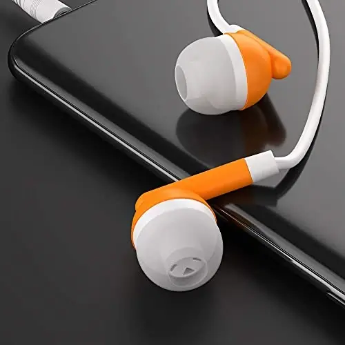 Maeline Bulk Earbuds with 3.5 mm Headphone Plug - 20 Pack - Orange - 5