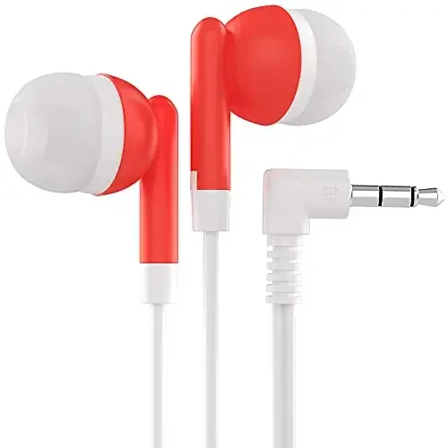 Maeline Bulk Earbuds with 3.5 mm Headphone Plug - 200 Pack - Red - MAELINE