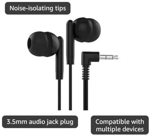 Maeline Bulk Earbuds with 3.5 mm Headphone Plug - 30 Pack Wholesale Bundle - Jet Black 