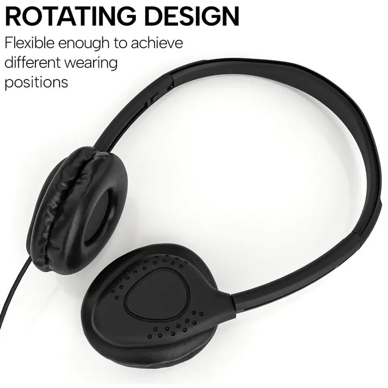 Maeline Kids Headphones for School Classroom K-12, Library, Museum, Travel, On Ear Stereo Headset with Adjustable Band & Faux Leather Cushions - 3.5mm Plug - 1000 Pack - Black - 2