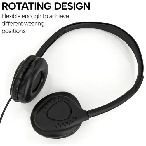 Maeline Kids Headphones for School Classroom K-12, Library, Museum, Travel, On Ear Stereo Headset with Adjustable Band & Faux Leather Cushions - 3.5mm Plug - 100 Pack - Black - 2