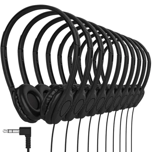 Maeline Kids Headphones for School Classroom K-12, Library, Museum, Travel, On Ear Stereo Headset with Adjustable Band & Faux Leather Cushions - 3.5mm Plug - 500 Pack - Black 