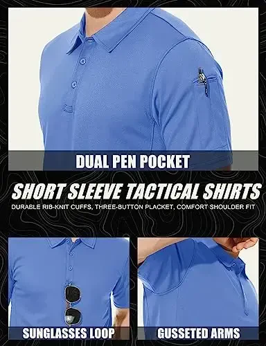 MAGCOMSEN erkaklar polo ko'ylagi Tez quriydigan, ish faoliyatini yaxshilaydigan qisqa yengli taktik ko'ylaklar Pique Jersey golf ko'ylagi - 5