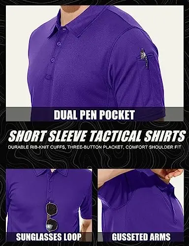 MAGCOMSEN Erkaklar Polo Ko'ylagi Tez Quriydigan Ishlash Qisqa Yengli Taktik Ko'ylaklar Pique Jersi Golf Ko'ylagi - 5