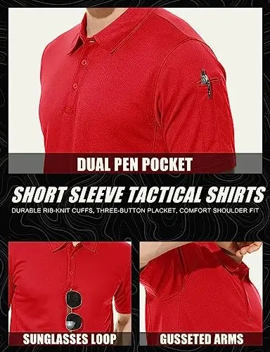 MAGCOMSEN Erkaklar polo ko'ylagi Tez quriydigan Performance Qisqa qisma Taktik ko'ylaklar Pique Jersey Golf ko'ylagi - 5