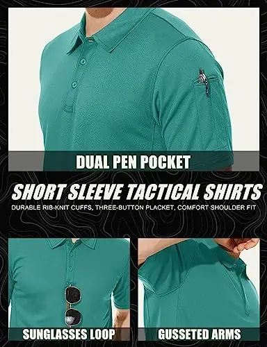 MAGCOMSEN erkaklar polo ko'ylagi Tez quriydigan Performance qisqa yengli taktik ko'ylaklar Pique Jersey Golf ko'ylagi - 5