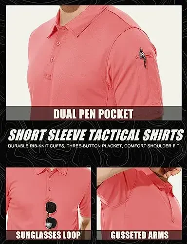 MAGCOMSEN erkaklar polo ko'ylagi Tez quriydigan Performance qisqa yengli taktik ko'ylaklar Pique Jersey Golf ko'ylagi - 5