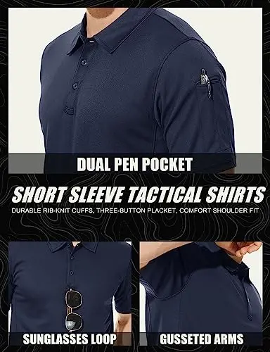 MAGCOMSEN erkaklar polo ko'ylagi Tez quriydigan Performance qisqa yengli taktik ko'ylaklar Pique Jersey Golf ko'ylagi - 5