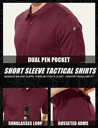 MAGCOMSEN erkaklar polo ko'ylagi Tez quriydigan Performance qisqa yengli taktik ko'ylaklar Pique Jersey golf ko'ylagi - 5