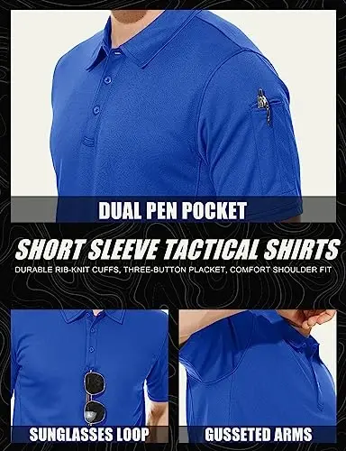 MAGCOMSEN erkaklar polo ko'ylagi Tez quriydigan Performance qisqa yengli taktik ko'ylaklar Pique Jersey Golf ko'ylagi - 5