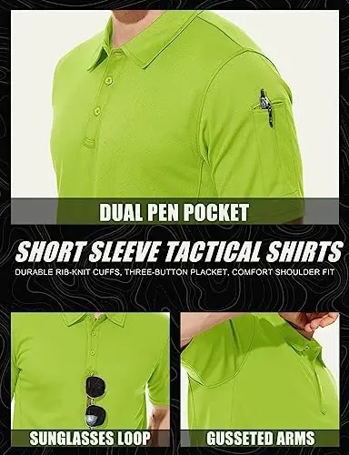 MAGCOMSEN erkaklar polo ko'ylagi Tez quriydigan Performance qisqa yengli taktik ko'ylaklar Pique Jersey Golf ko'ylagi - 5