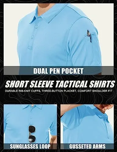 MAGCOMSEN erkaklar polo ko'ylagi Tez quriydigan Performance qisqa yengli taktik ko'ylaklar Pique Jersey Golf ko'ylagi - 5