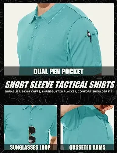 MAGCOMSEN erkaklar polo ko'ylagi tez quriydigan, qisqa yengli taktik ko'ylaklar Pike Jersey golf ko'ylagi - 5