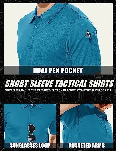 MAGCOMSEN erkaklar polo ko'ylagi tez quriydigan qisqa yengli taktik ko'ylaklar Pique Jersey golf ko'ylagi - 5