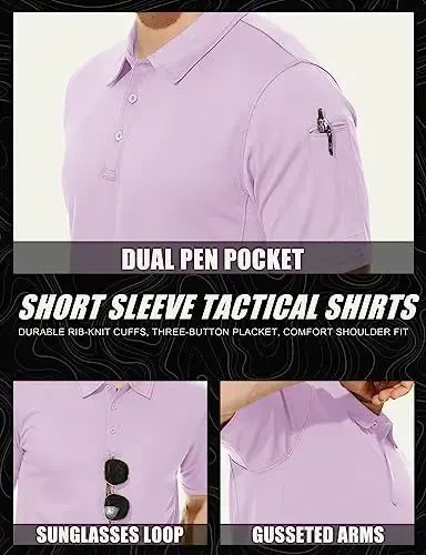 MAGCOMSEN erkaklar polosi tez quriydigan, qisqa yengli taktik ko'ylaklar Pique Jersey golf ko'ylagi - 5