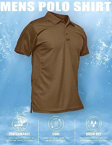 MAGCOMSEN erkaklar polosi tez quriydigan qisqa yengli taktik ko'ylaklar Pique Jersey Golf ko'ylagi - 6