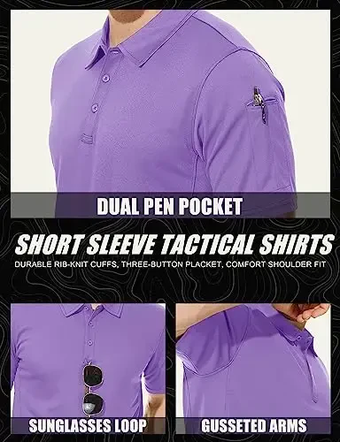 MAGCOMSEN erkaklar polosi tez quriydigan, qisqa yengli taktik ko'ylaklar Pique Jersey Golf ko'ylak - 5