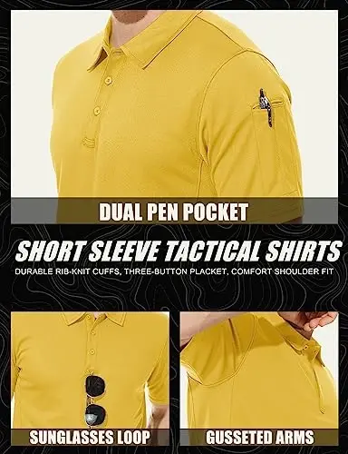 MAGCOMSEN Men's Polo Shirt Quick Dry Performance Short Sleeve Tactical Shirts Pique Jersey Golf Shirt - 5