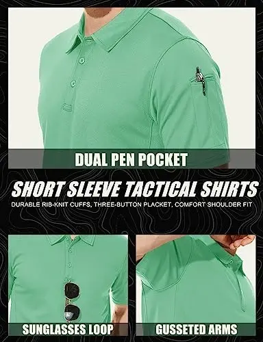 MAGCOMSEN Men's Polo Shirt Quick Dry Performance Short Sleeve Tactical Shirts Pique Jersey Golf Shirt - 5