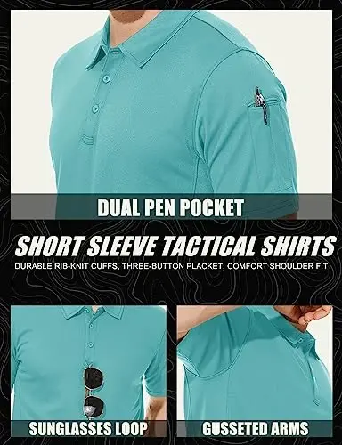 MAGCOMSEN Men's Polo Shirt Quick Dry Performance Short Sleeve Tactical Shirts Pique Jersey Golf Shirt - 5