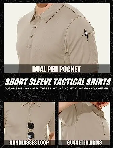 MAGCOMSEN Men's Polo Shirt Quick Dry Performance Short Sleeve Tactical Shirts Pique Jersey Golf Shirt - 5