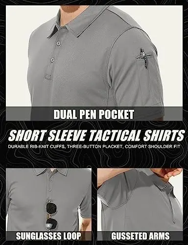 MAGCOMSEN Men's Polo Shirt Quick Dry Performance Short Sleeve Tactical Shirts Pique Jersey Golf Shirt - 5
