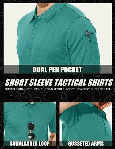 MAGCOMSEN Men's Polo Shirt Quick Dry Performance Short Sleeve Tactical Shirts Pique Jersey Golf Shirt - 5