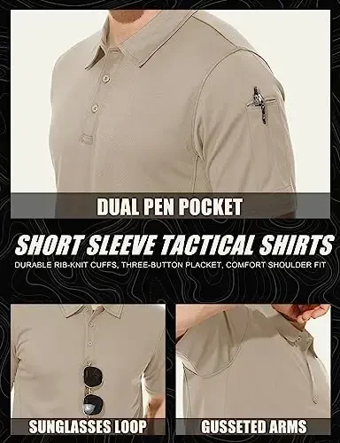 MAGCOMSEN Men's Polo Shirt Quick Dry Performance Short Sleeve Tactical Shirts Pique Jersey Golf Shirt - 5