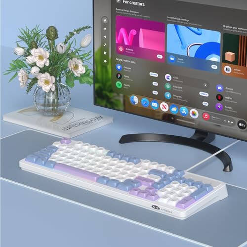 MageGee 96% Gaming Keyboard, Rainbow Backlit 98 Keys Compact Computer Keyboard, USB Wired Ergonomic Gaming Keyboard for PC,Mac,Laptop-Blue White Purple - 7