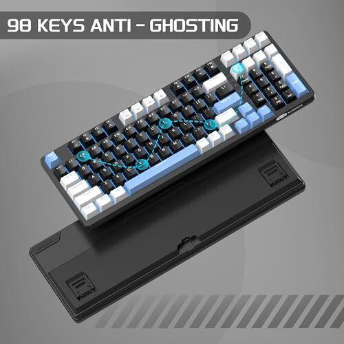 MageGee 98 Keys Mechanical Gaming Keyboard, Hot Swappable Yellow Switch, 96% Compact Layout LED Blue Backlit Wired Keyboard with Number Pad Arrow Keys, for PC Laptop, for Game and Office, Black/Blue - 4