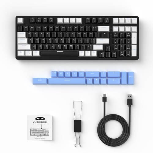 MageGee 98 Keys Mechanical Gaming Keyboard, Hot Swappable Yellow Switch, 96% Compact Layout LED Blue Backlit Wired Keyboard with Number Pad Arrow Keys, for PC Laptop, for Game and Office, Black/Blue - 7