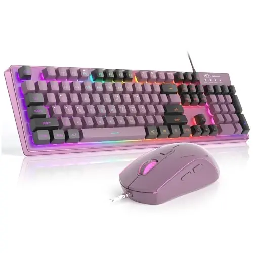 MageGee Gaming Klaviatura va sichqoncha to'plami, K1 RGB LED yoritgichli 104 tugmali kompyuter o'yin klaviaturasi PC/noutbuk uchun (Qora smorodina) - 1
