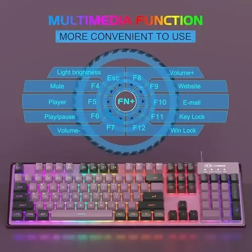 MageGee Gaming Klaviatura va sichqoncha to'plami, K1 RGB LED yoritgichli 104 tugmali kompyuter o'yin klaviaturasi PC/noutbuk uchun (Qora smorodina) - 4