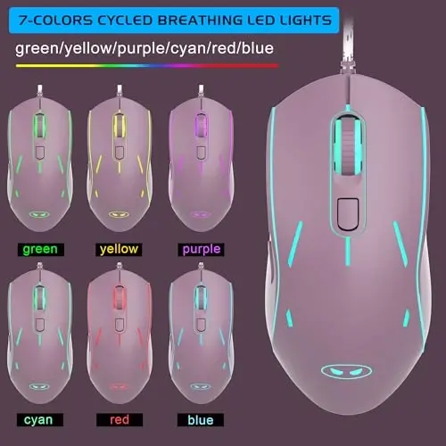 MageGee Gaming Klaviatura va sichqoncha to'plami, K1 RGB LED yoritgichli 104 tugmali kompyuter o'yin klaviaturasi PC/noutbuk uchun (Qora smorodina) - 6