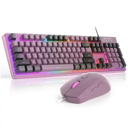 MageGee Gaming Klaviatura va sichqoncha to'plami, K1 RGB LED yoritgichli 104 tugmali kompyuter o'yin klaviaturasi PC/noutbuk uchun (Qora smorodina) - MAGEGEE