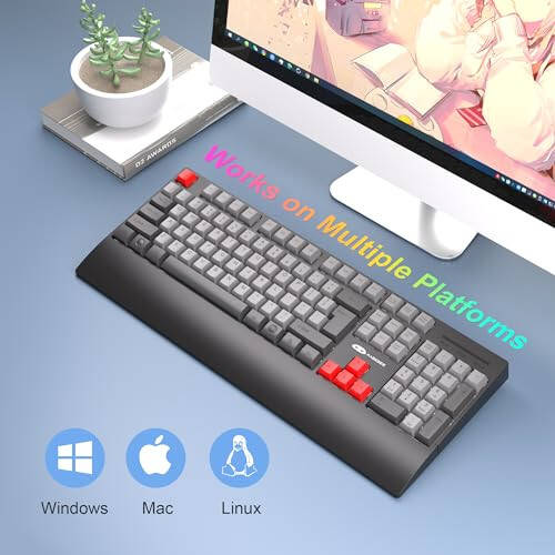 MageGee Kablosuz Oyun Klavyesi, Tam Boyutlu RGB LED Arka Aydınlatmalı Membran Klavye, Mekanik Hisli 104 Tuşlu PC Oyun Klavyesi, Bilgisayar Ofis Klavyesi Mac Win Masaüstü (Siyah Gri) - 6